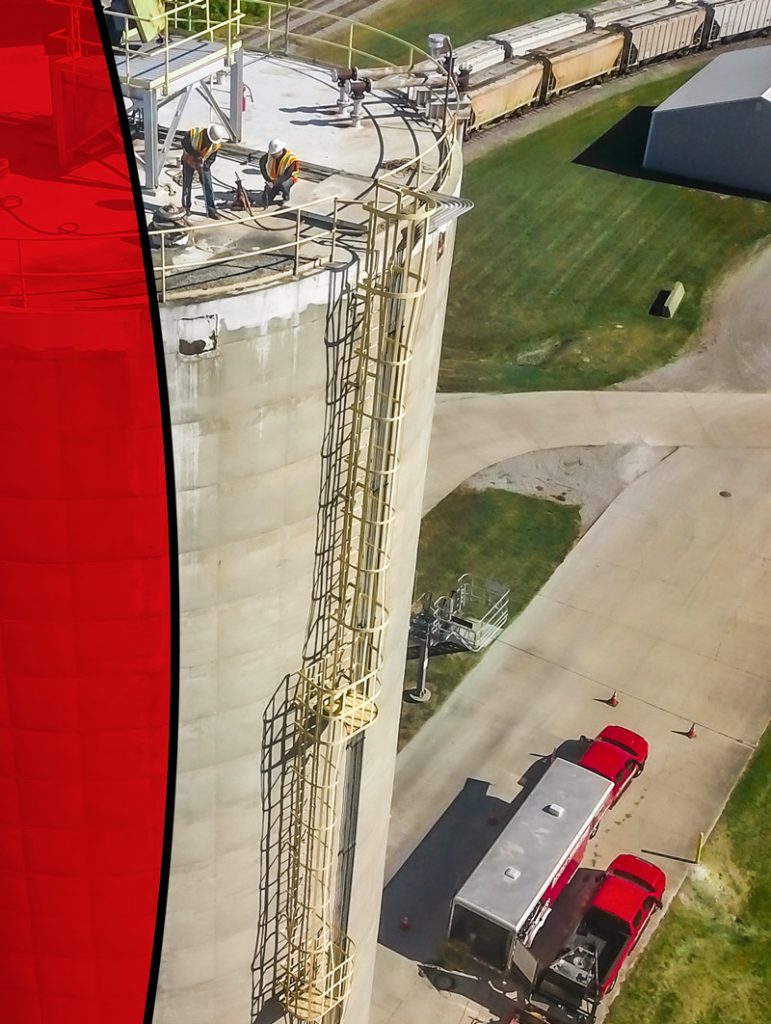 Drone photography of a cement silo inspection